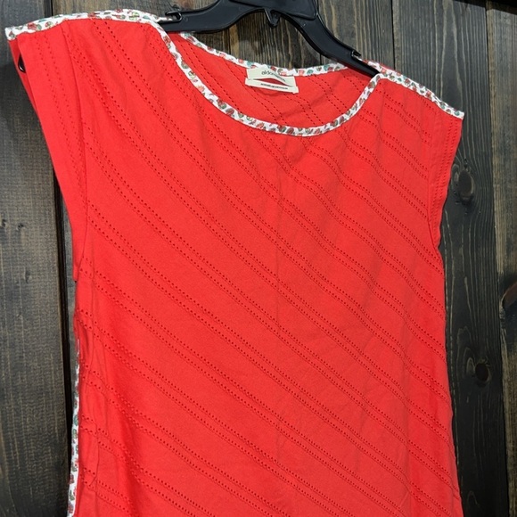 Anthropologie Aldomartins Taylor Tee M Red Floral Trim Open Knit Stretch Boho - Picture 3 of 8